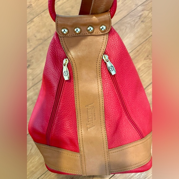 RARE Valentina Sling Backpack Real Finest Italian Red Leather Convertible Bag - Picture 16 of 16